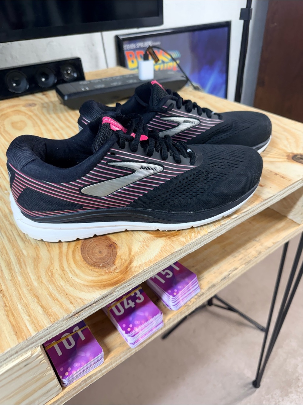 Brooks Women's Black with Pink Striped Athletic Running Shoes